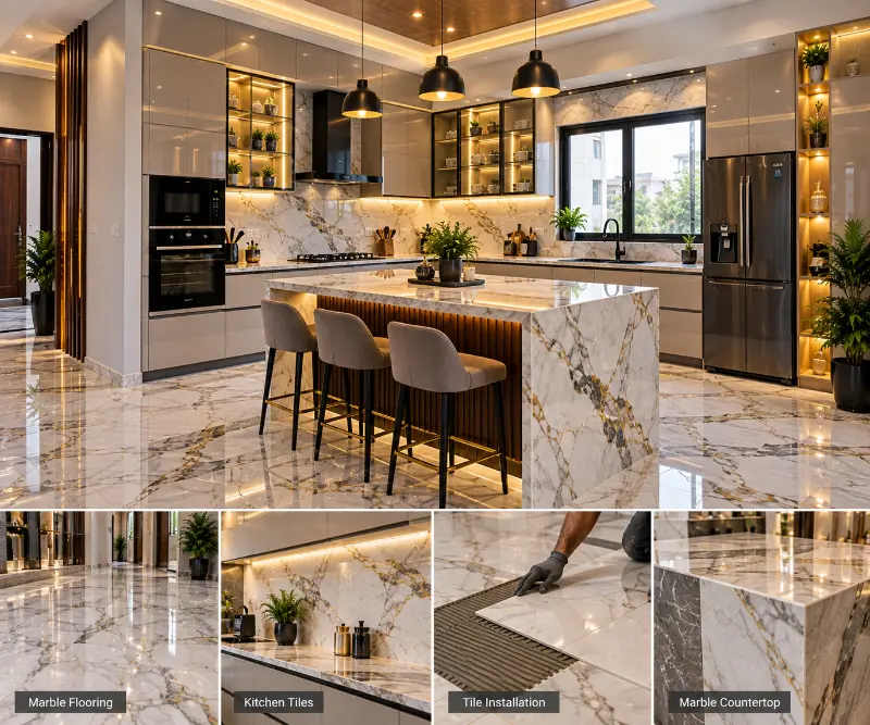 Kitchen Tiles Work & Wall Installation - Al-Rukan Builders Lahore